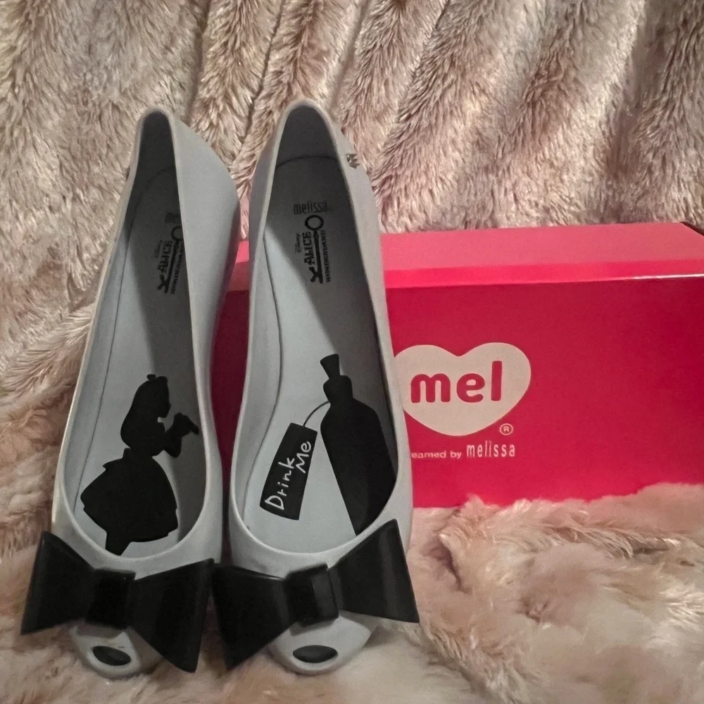 Melissa Alice and Wonderland Women's Black and White Bow Flats